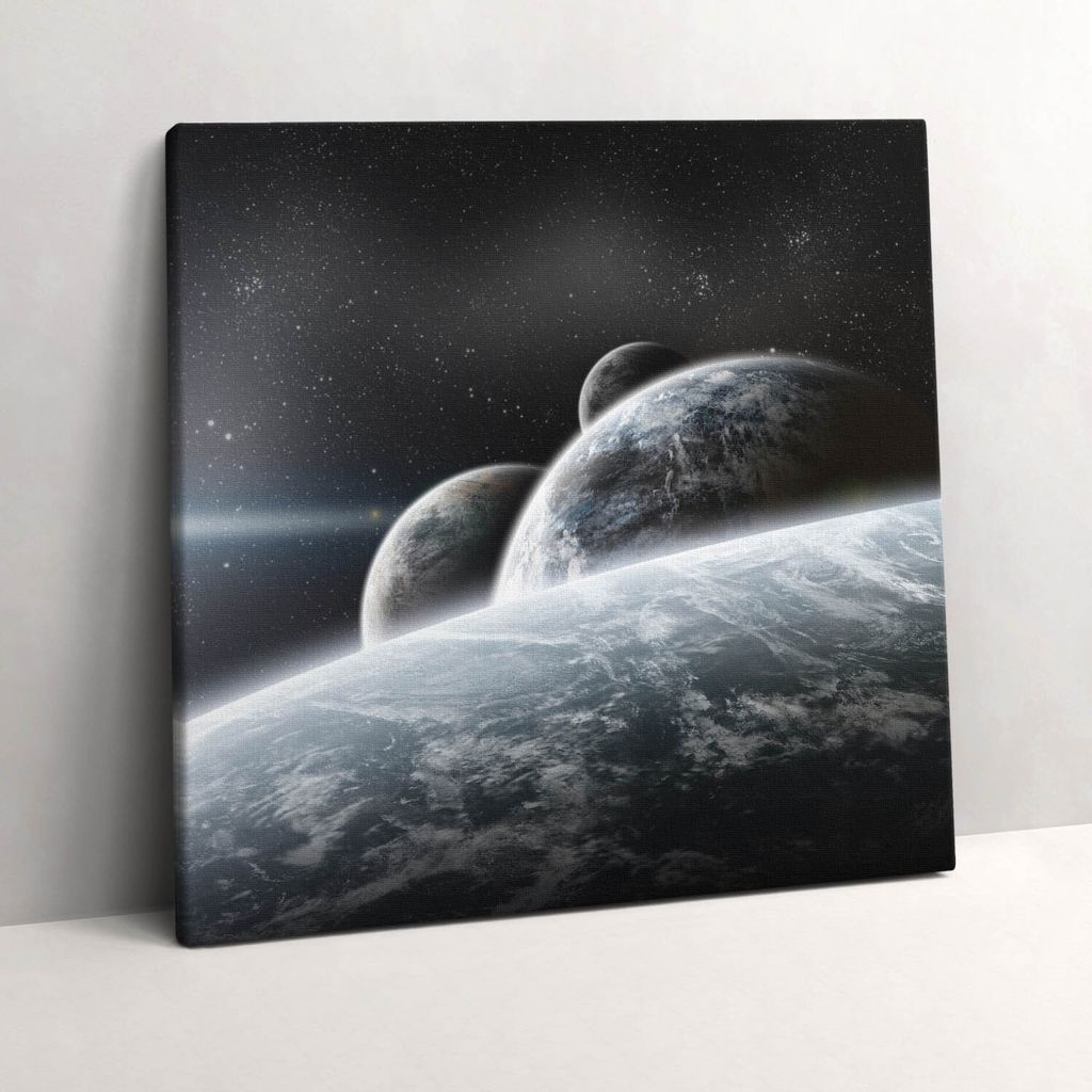 Space and planets – Leinwandbild Wandbild – 60x60 cm – Leinwandbilder – Wandbilder – Schlafzimmer – Flur