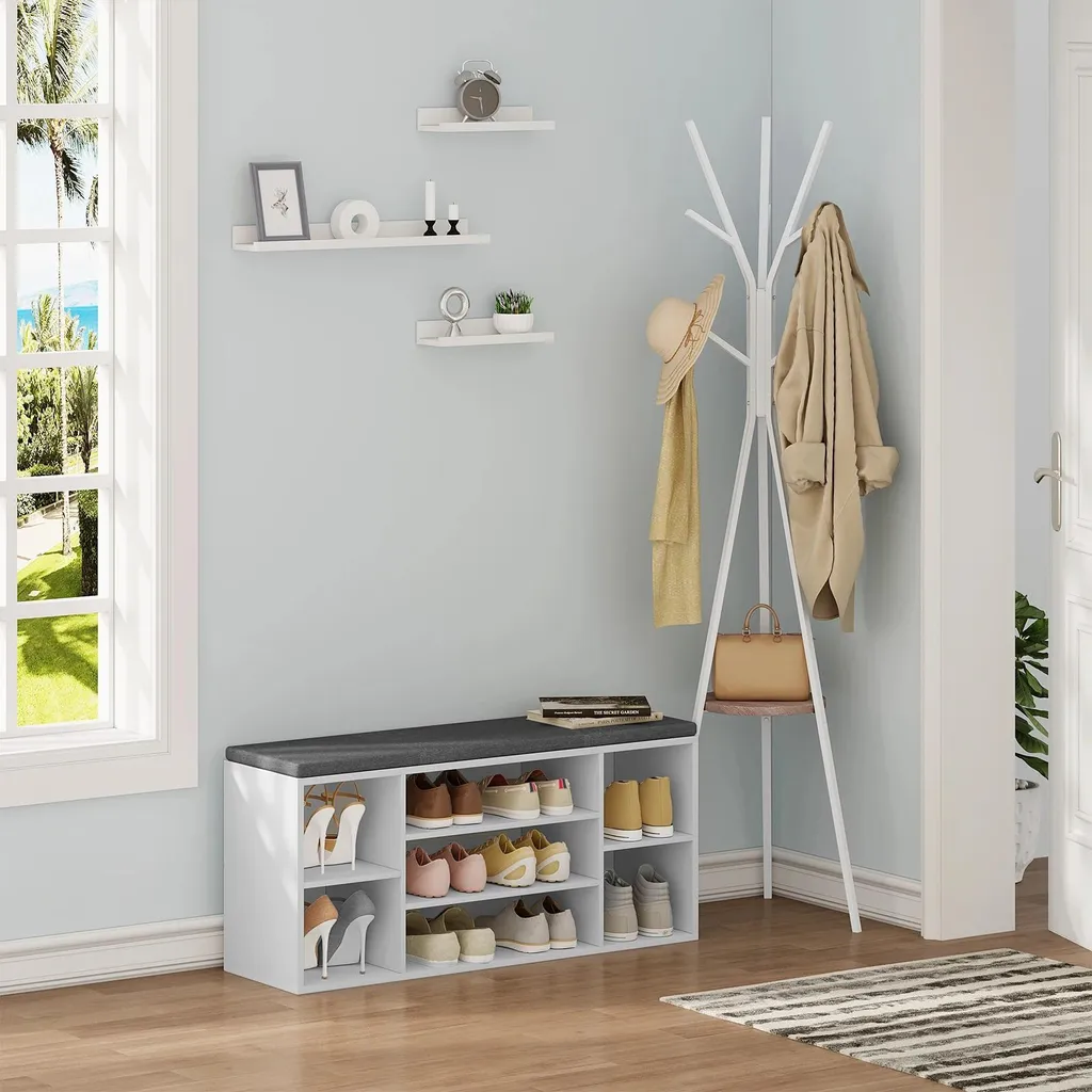 Meuble de rangement chaussures avec assise confortable en tissu et bois - 5