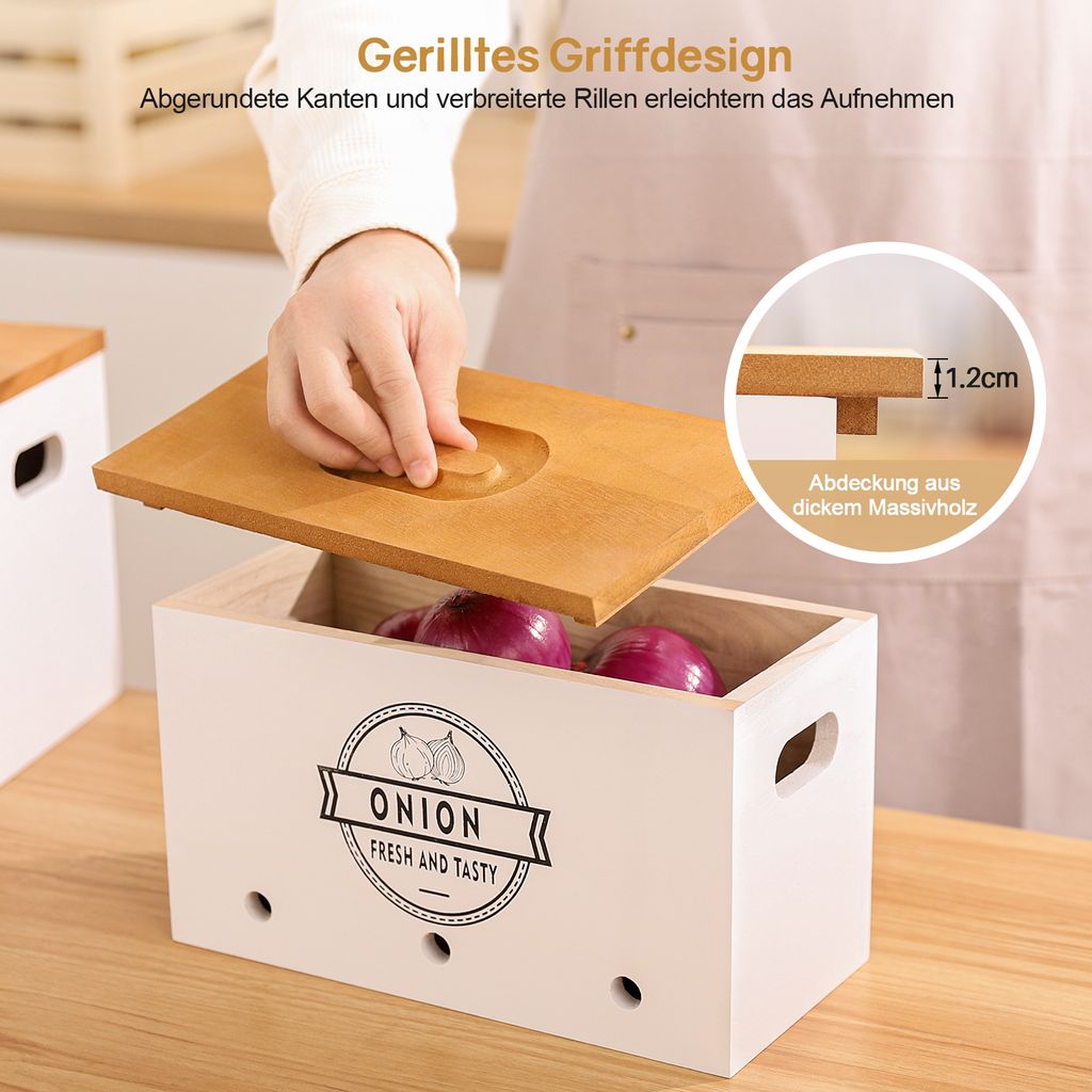 Kartoffel Aufbewahrungsbox 3er Set, Kartoffeln, Knoblauch Produktbild 4