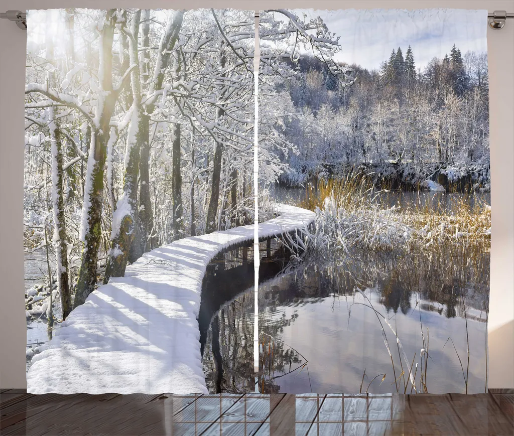 ABAKUHAUS Rideau Rustique d'Hiver Forêt Enneigée 280x225cm Multicolore