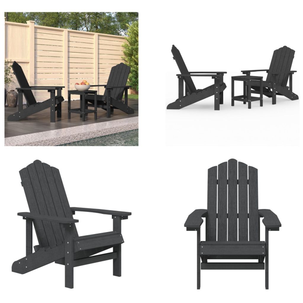 vidaXL Adirondack Gartenstühle mit Tisch HDPE Anthrazit - Gartenstuhl - Gartenstühle - Gartenstuhl Und Tisch - Terrassenstuhl