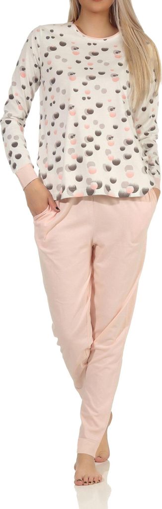 Damen Schlafanzug mit Bündchen Pyjama in toller Tupfen–Punkte Optik - auch in Übergrössen ; rosa , 56