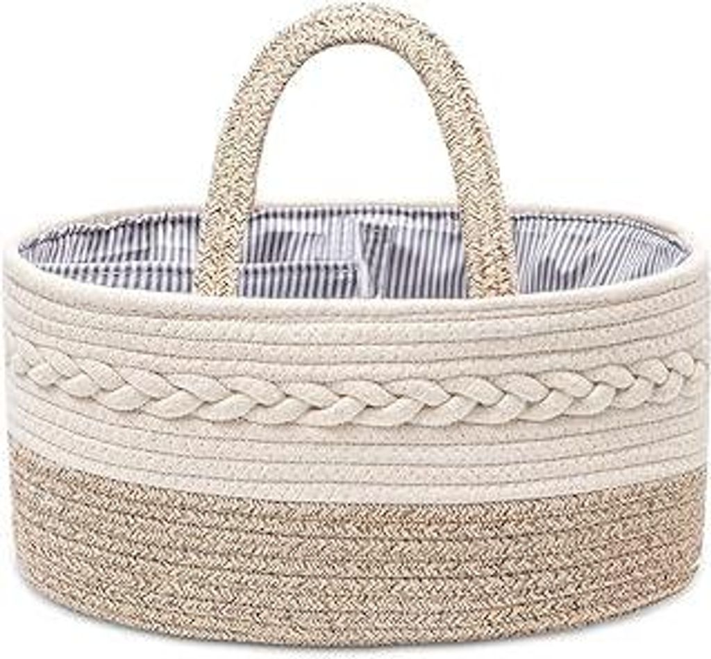 Baby-Wickeltasche, tragbar, Baumwollseil, gewebte Wickeltasche, Aufbewahrungskorb für Kinderzimmer, DIY-Korb mit wechselbaren Fächern, Geschenk f...