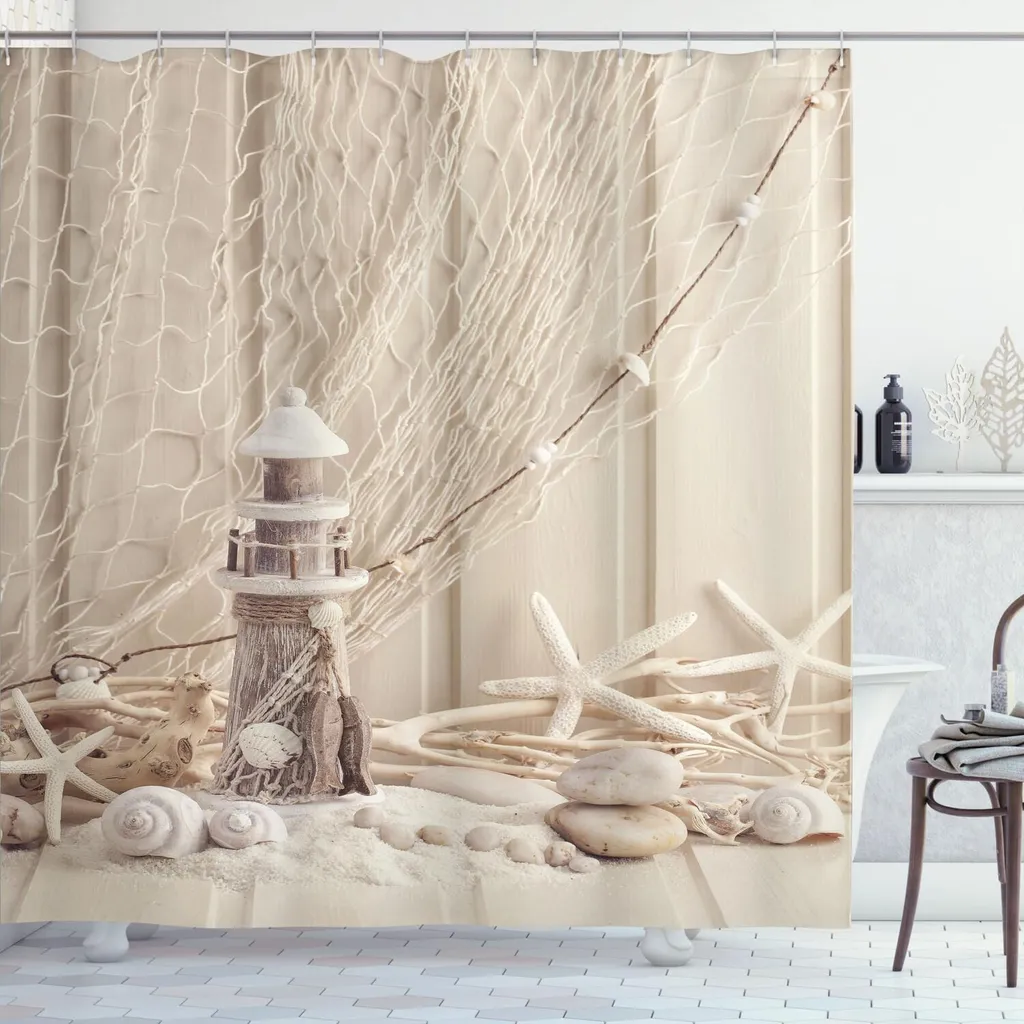 Rideau de douche grande taille pour déco salle de bain style marin