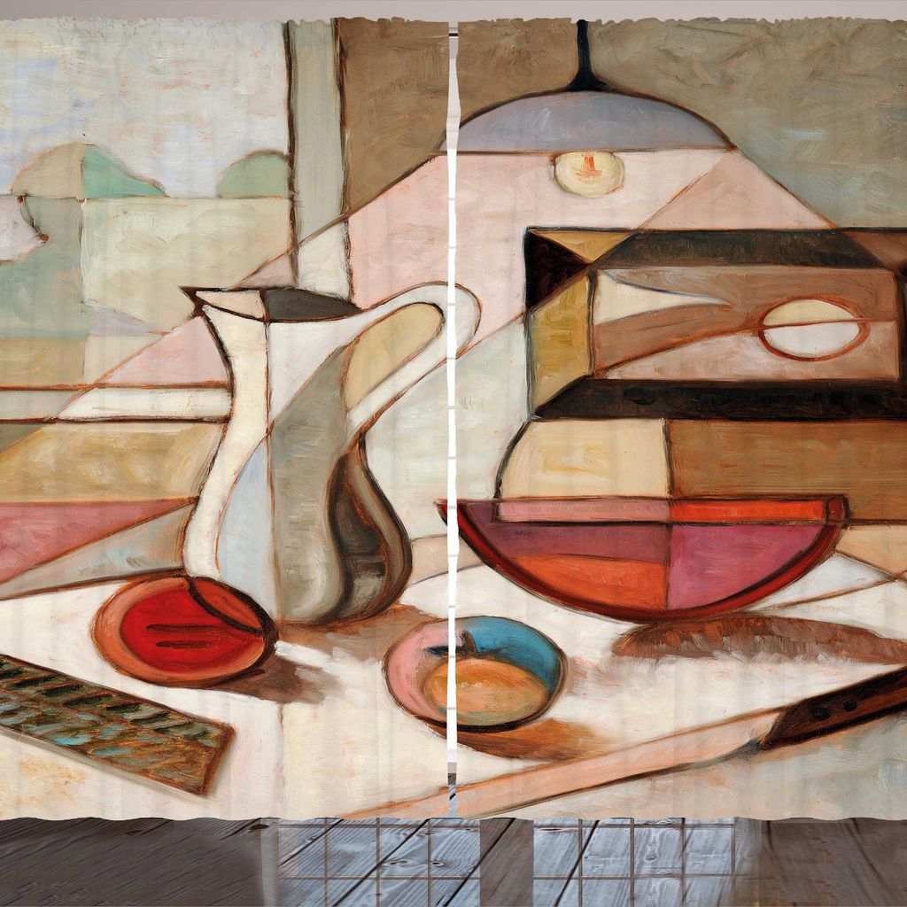 ARANDE Ölgemälde Gardine, Abstrakt Malen von Stillleben mit Krug und Frucht auf Küchentisch Kunst, 280 x 245 cm, Mehrfarbig