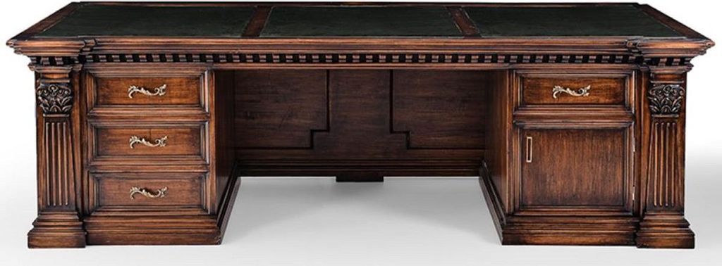 Casa Padrino Luxus Landhausstil Schreibtisch Braun / Schwarz / Grün 243,5 x 99 x H. 79 cm - Massivholz Bürotisch - Landhausstil Büro Möbel - Ma...