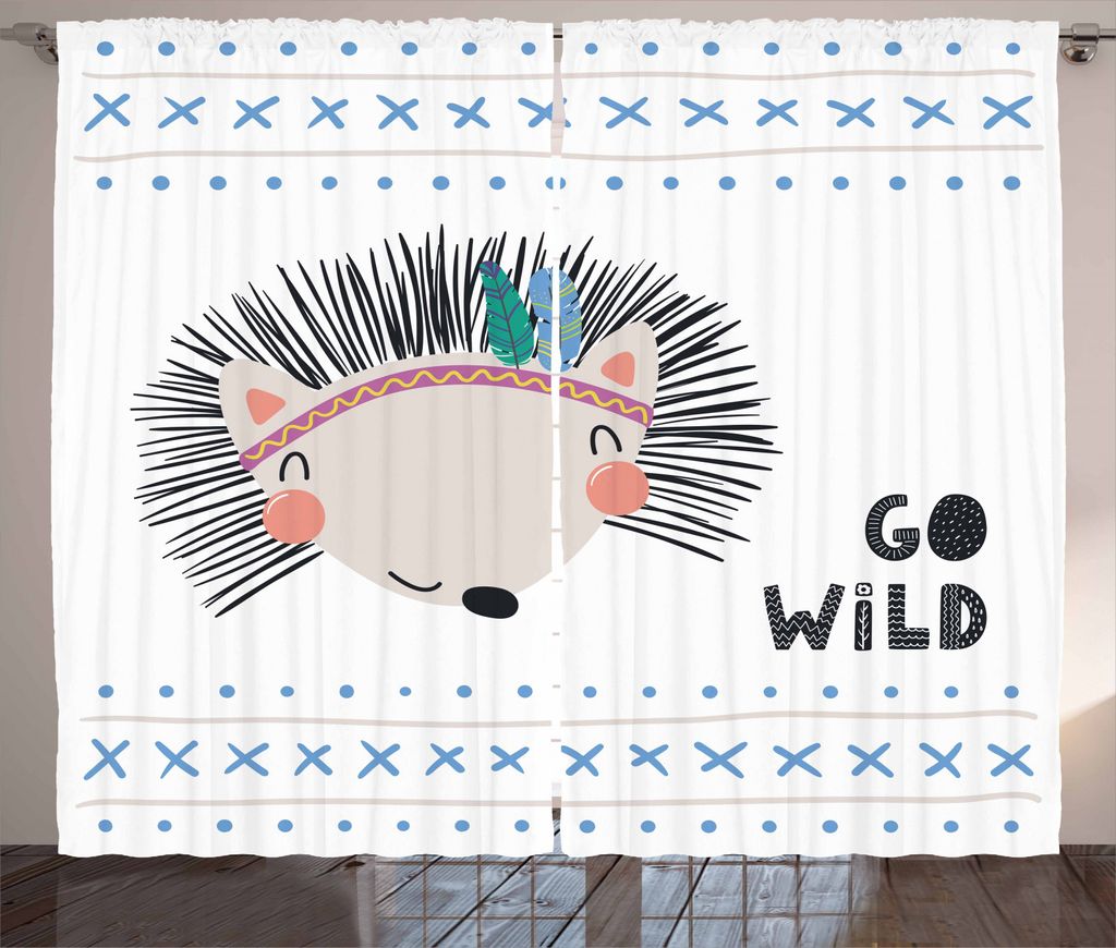 ABAKUHAUS skandinavisch Rustikaler Gardine, Hedgehog Go Wild Wörter, Schlafzimmer Kräuselband Vorhang mit Schlaufen und Haken, 280 x 245 cm, Mehr...