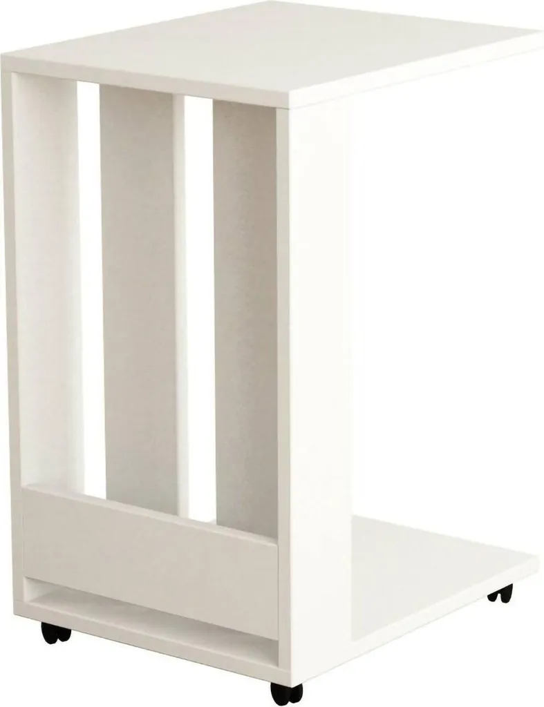 Table basse compacte Muifa Blanche 60cm de hauteur avec porte-revues