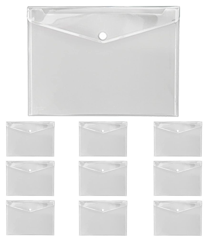 10 transparente Dokumentenmappen aus kristallklarem Material, DIN A3, mit Klettverschluss, PP, transparent.