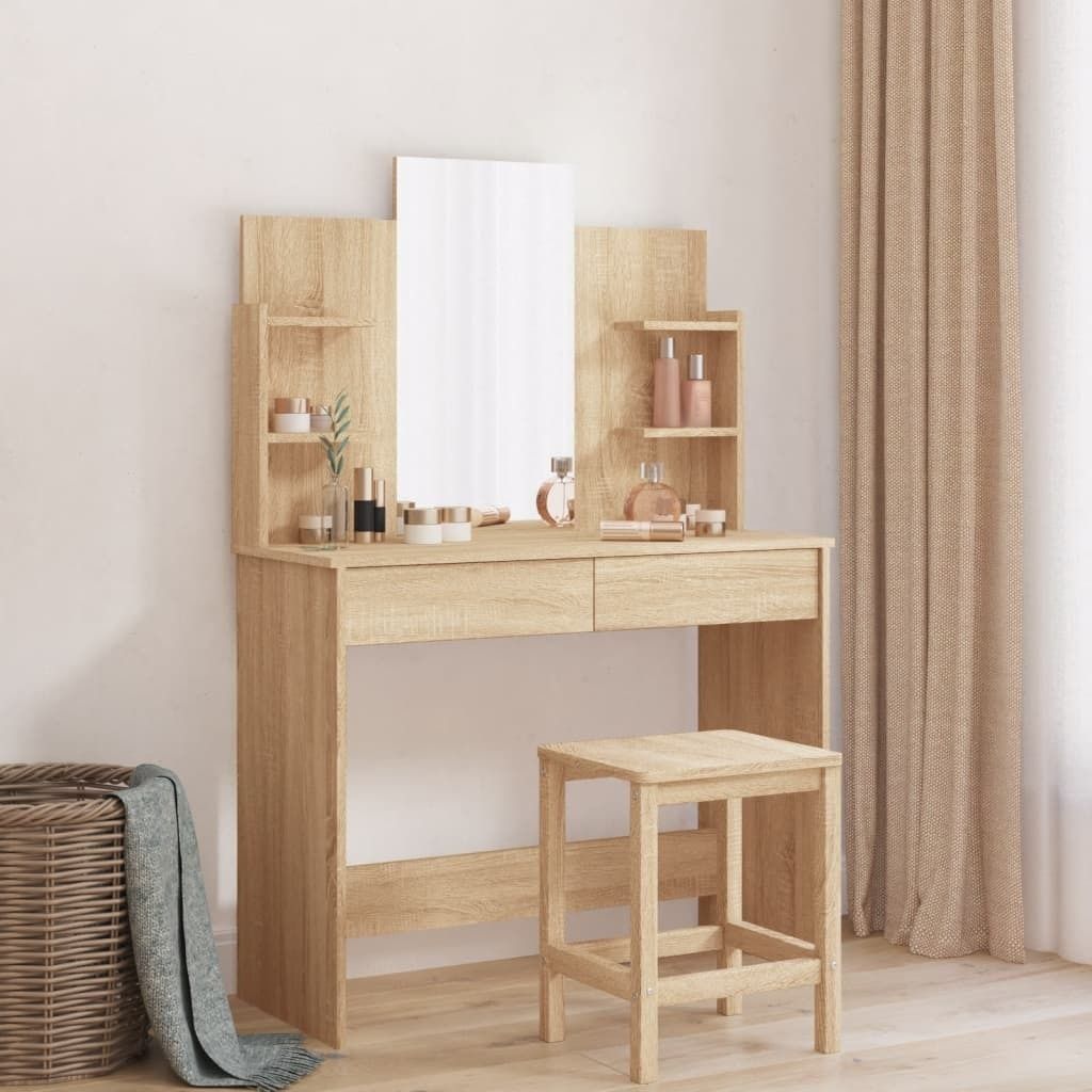vidaXL Coiffeuse à LED Chêne sonoma avec armoire - Coiffeuse enfant - Rue du Commerce