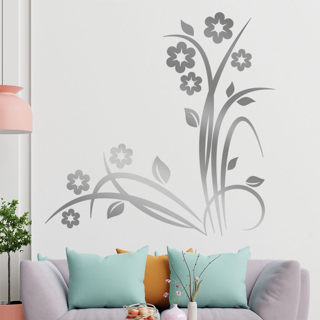 Blumen - Gräser - Blüten Wandtattoo in 6 Größen - Wandaufkleber Wall Sticker - Dekoration, Küche, Wohnzimmer, Schlafzimmer, Badezimmer