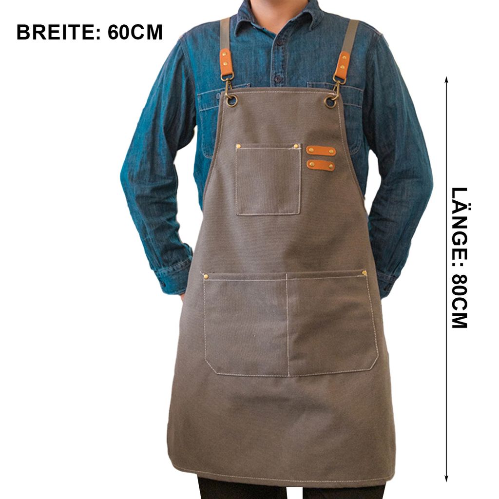 Arbeitsschürze Aus Segeltuch – Mit Vielen Taschen, Verstellbarem Rücken, Maßbandclip & Reißverschluss, 68 X 91 Cm