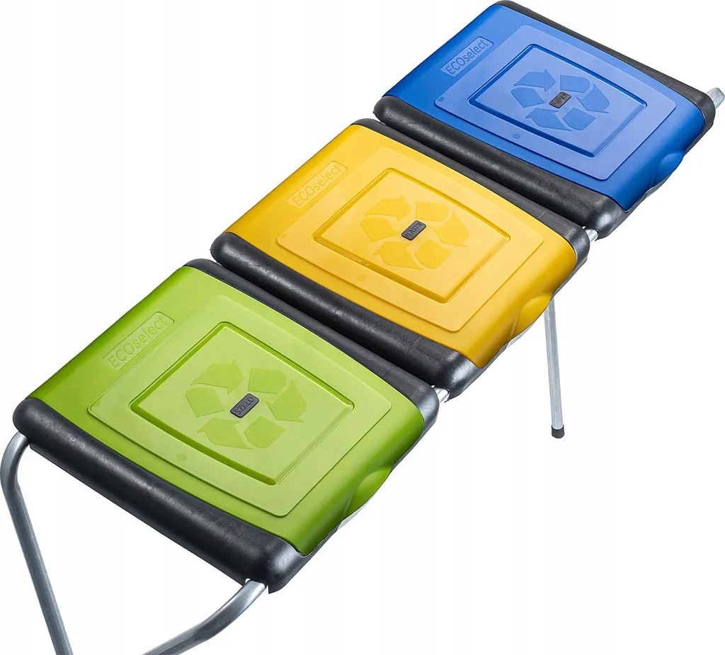 KADAX Support Tri Sélectif Amal à 3 Compartiments Vert Bleu Jaune