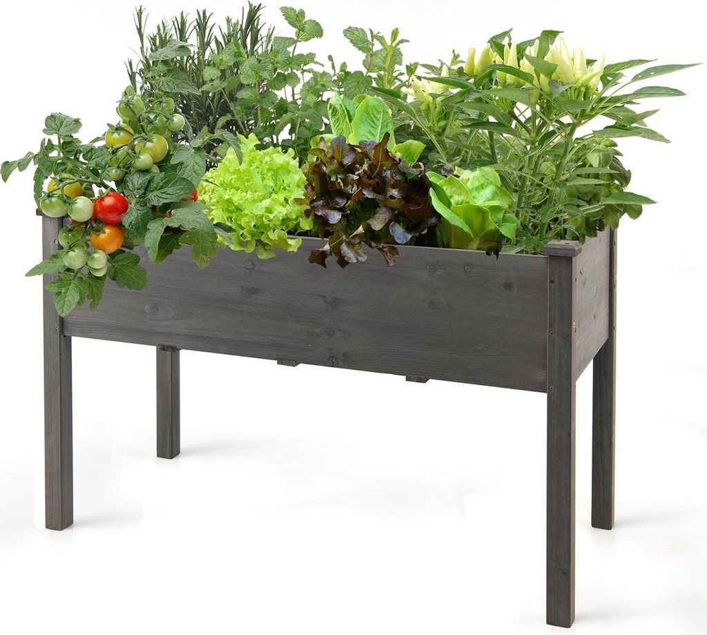 Hochbeet, großer Pflanzkasten aus Holz, 125 x 59 x 76 cm