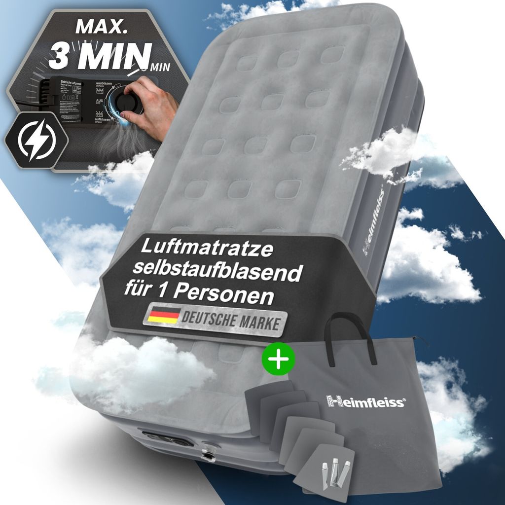 Heimfleiss Luftmatratze selbstaufblasend 100x200 cm Grau-Anthrazit – Camping & Reise