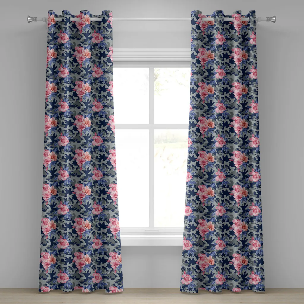 Paire de rideaux déco roses et camouflage victorien 280x245 cm vert