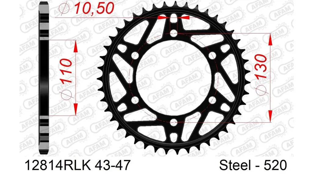 Pignon Arrière AFAM 520 Racing Acier 45 Dents Noir 12814RLK-45 Moto