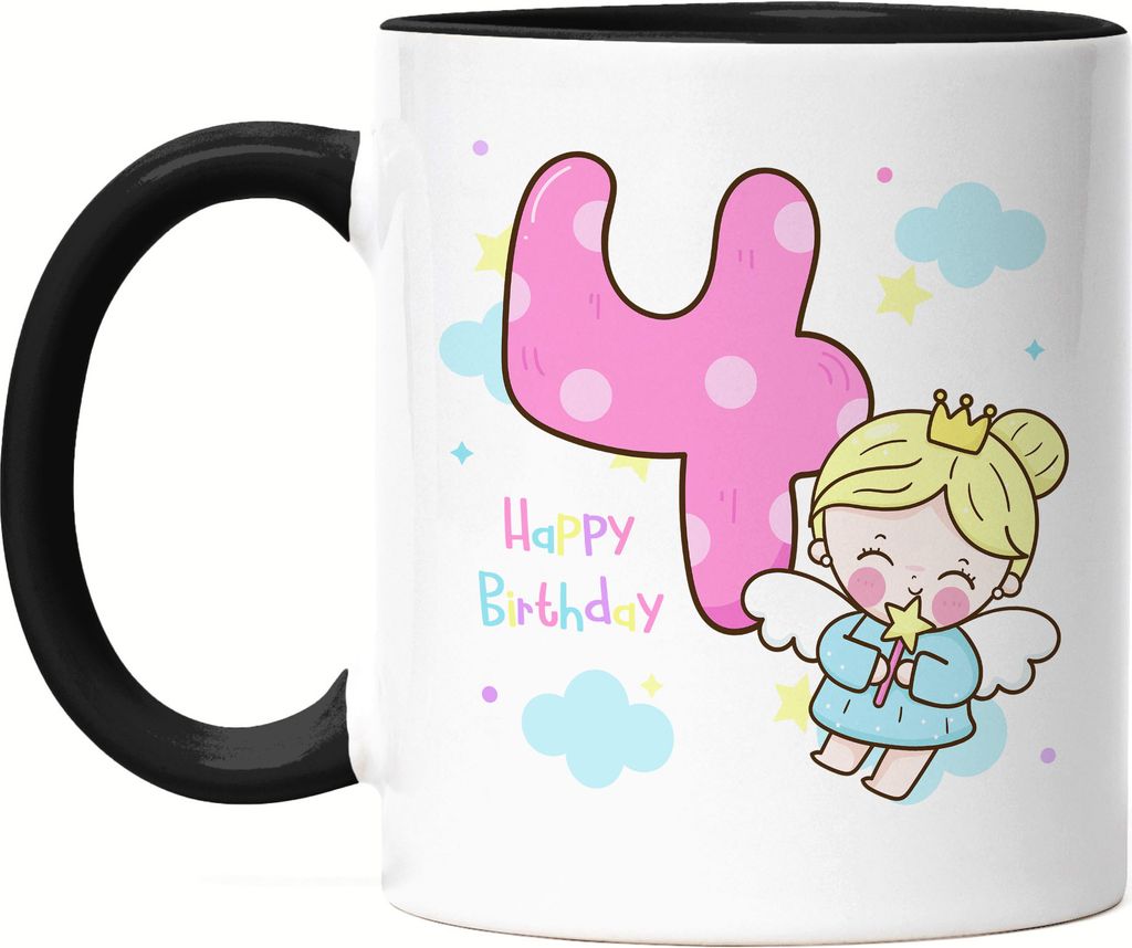 Happy Birthday Tasse Schwarz 4. Geburtstagskind 4. Geburtstag Alles Gute Happy Birthday Party Einhorn