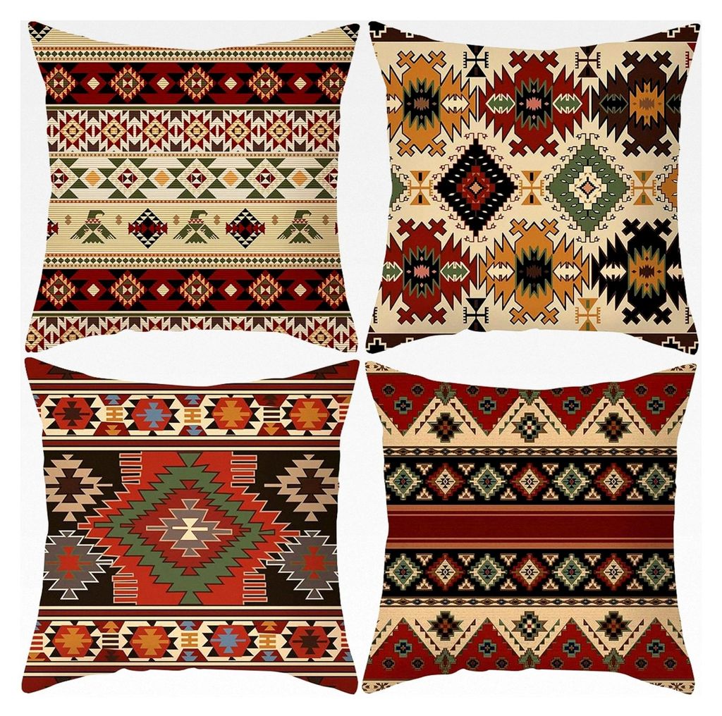 Kissenbezug Azteken-Stamm 45x45 cm 4er Set Ethnische Geometrische Kissenbezüge für Schlafsofa