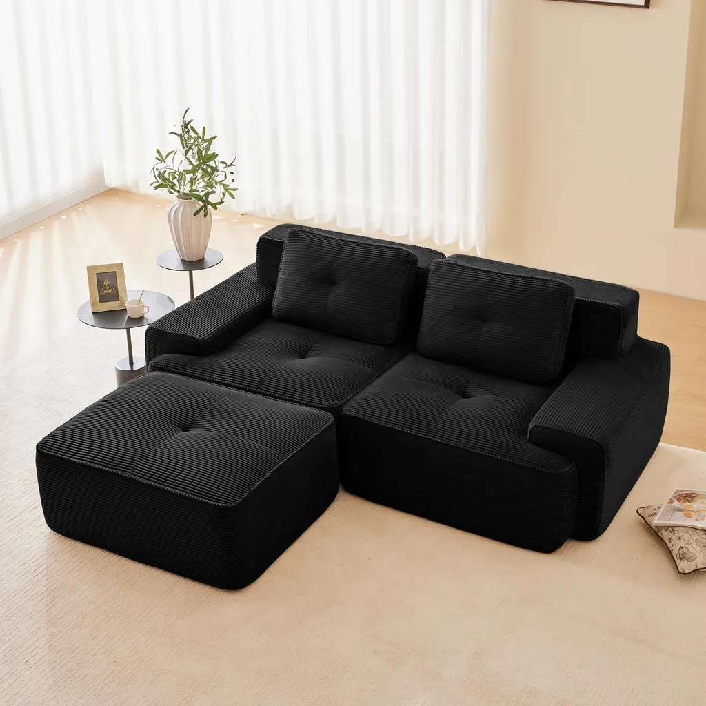 Canapé-lit d'angle modulable noir idéal pour petit salon et relaxation