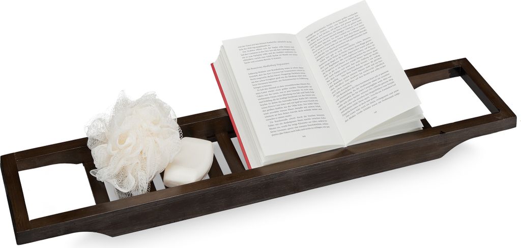 relaxdays Badewannenablage Bambus dunkelbraun Produktbild 