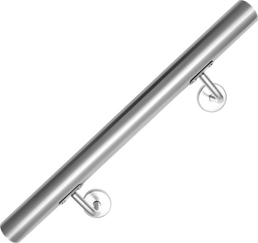 Jopassy Edelstahl Handlauf Geländer matt, runde Treppe, innen und außen, Ø 42 mm, Treppengeländer mit Bügel, silber 50 cm