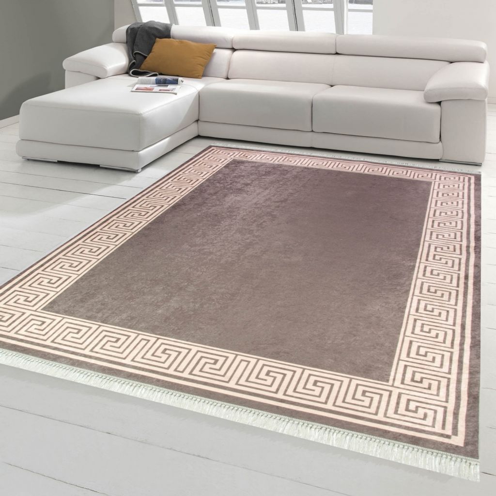 Moderner Wohnzimmerteppich mit Bordüre in creme braun Größe - 80 x 300 cm