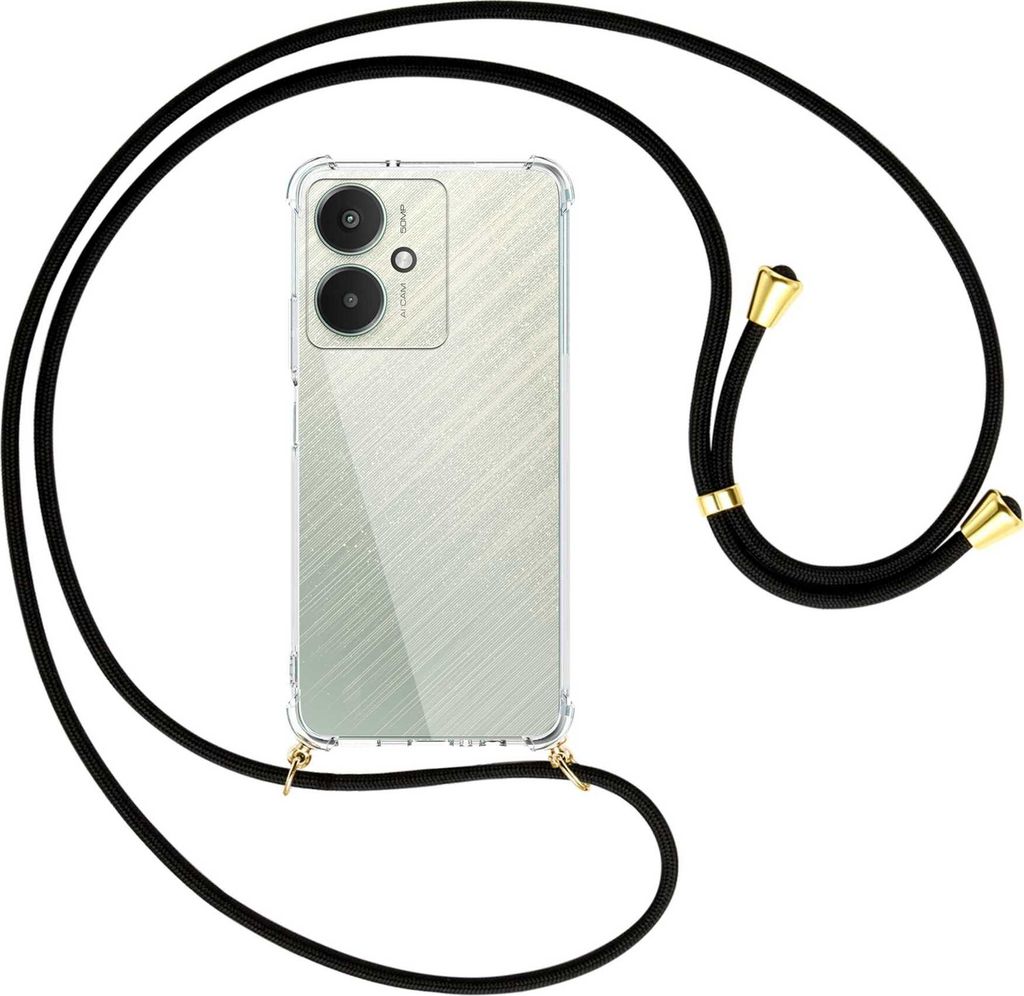 Handykette Backcover-Schutzhülle mit Band (Metall goldfarben) für Xiaomi Redmi 13C 5G, Poco M6 5G - schwarz