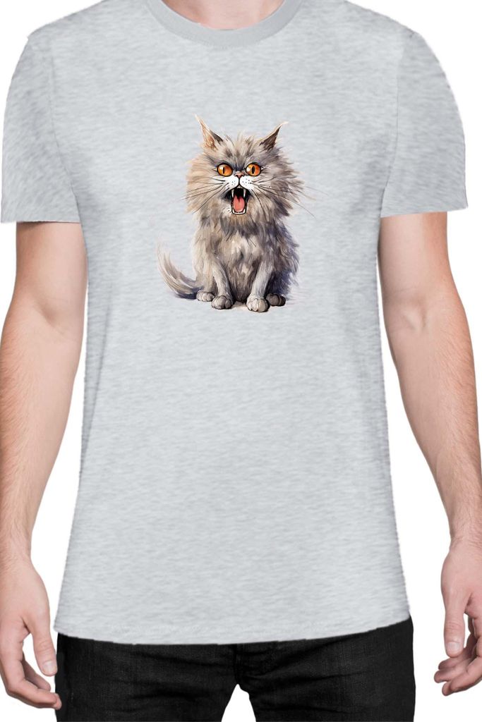 Herren T-Shirt Funny Cats Breeds British Longhair Cat 015, Man 2XL / Grau