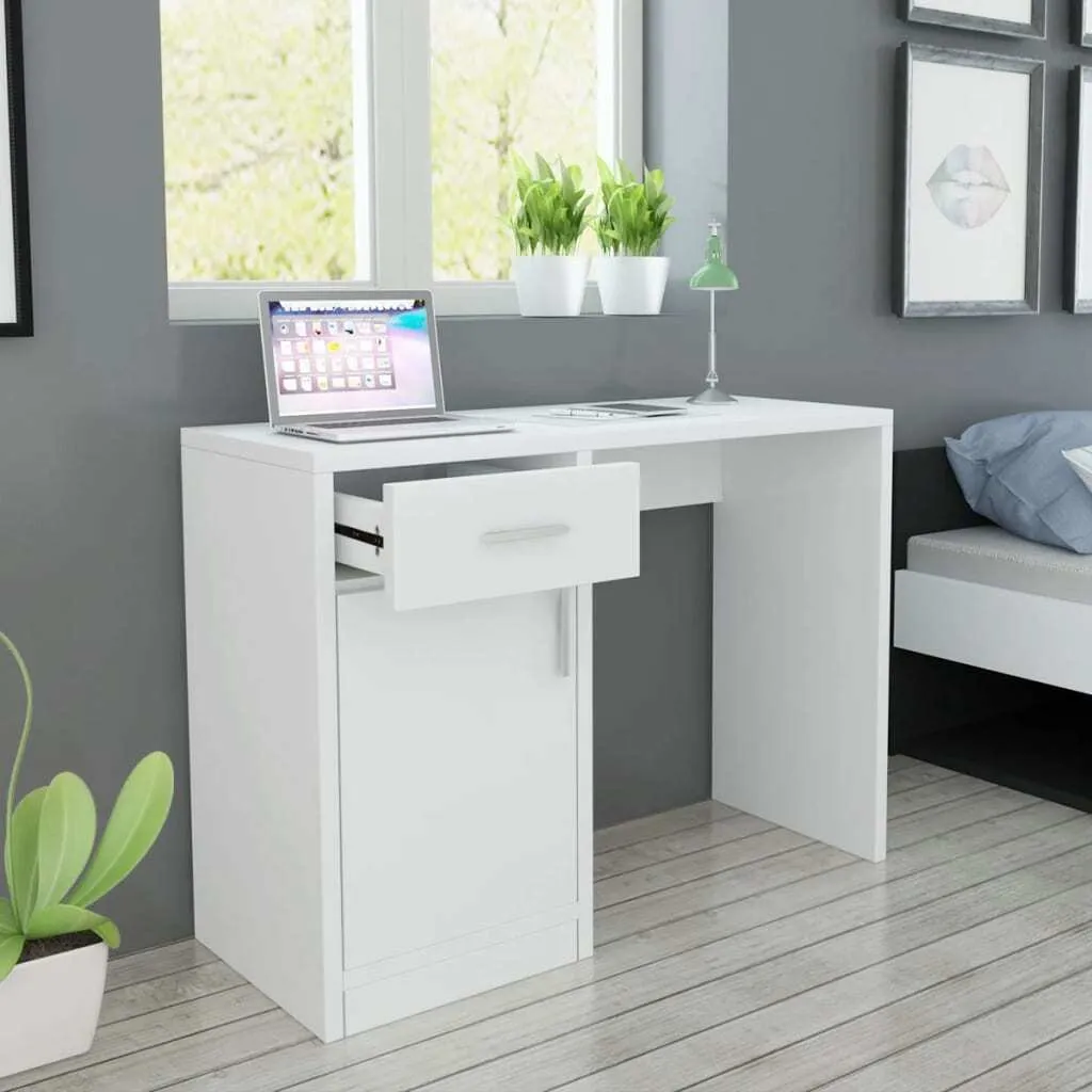 Scrivania Porta PC Bianca 100x40 - The Living Store - Legno e Alluminio