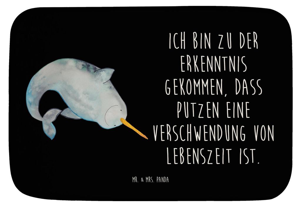 Mr. & Mrs. Panda badezimmervorleger Narwal - Schwarz - Geschenk, Hausfrau, Badteppich, Wal, Badvorleger, Badematte, Meer, Putzen, Aufräumen, Dusch...