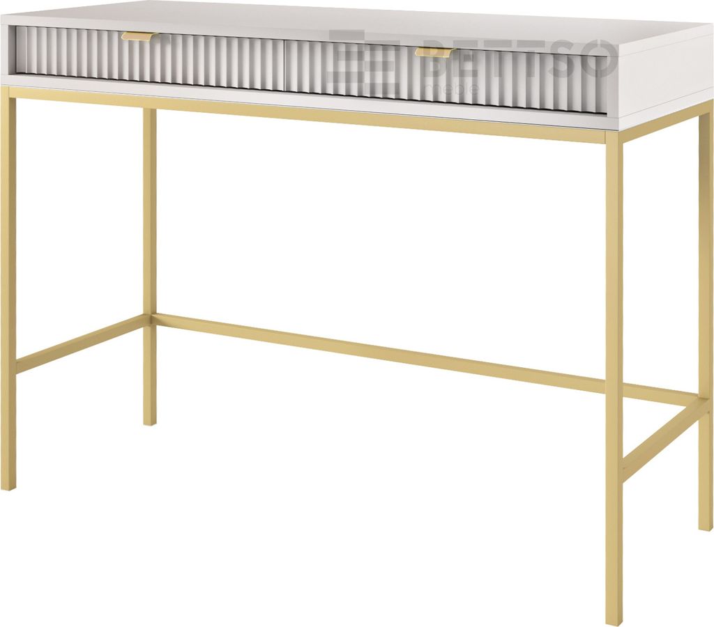 BETTSO Geriffelt Schminktisch Konsolentisch Schreibtisch Goldgriffe NOVA Grau mit Goldbeinen