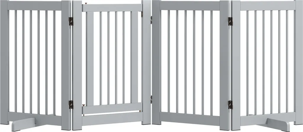 PawHut Barrière de sécurité chien 4 pans 204x75 cm pliable bois blanc