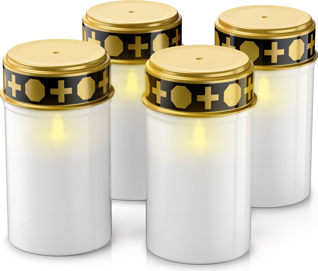BEARWARE 4x Grabkerze LED Grablicht, Batteriebetrieb, 4er Set, Friedhofskerze, wassergeschützt, IP44, wetterfest, realistischer Flackereffekt, Gra...