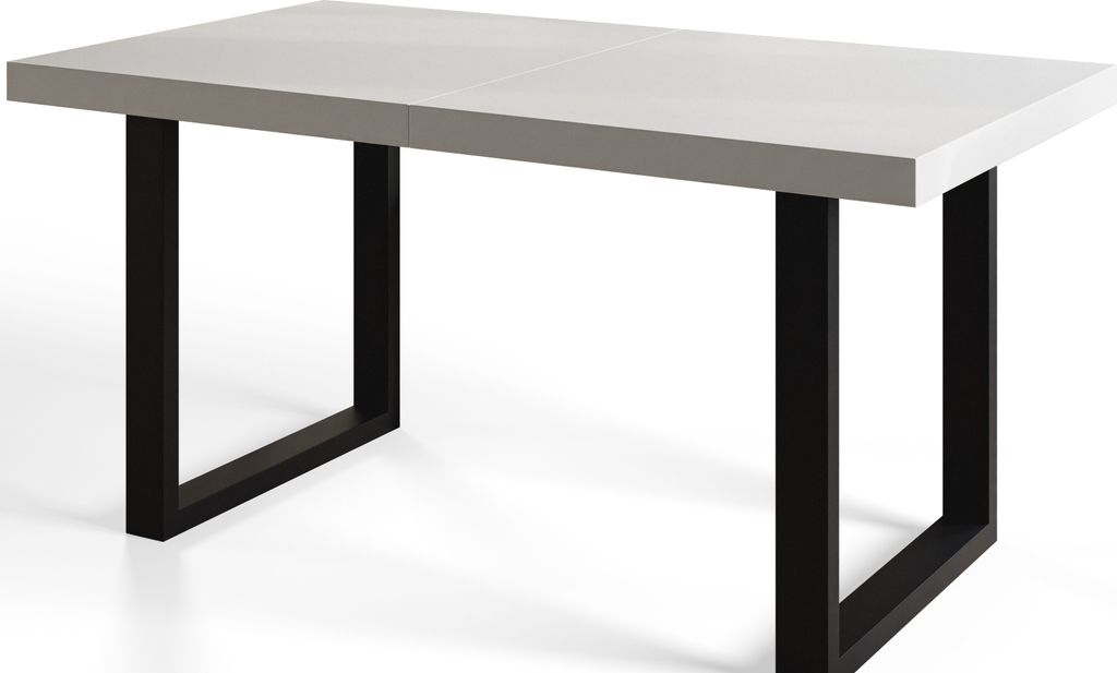 Industrieller Esszimmertisch LOFT-U, ausziehbarer Tisch, Größe: 160-260X90X77 cm, Wohnzimmertisch Farbe: Schwarz, mit Metallbeinen in Farbe Schwarz