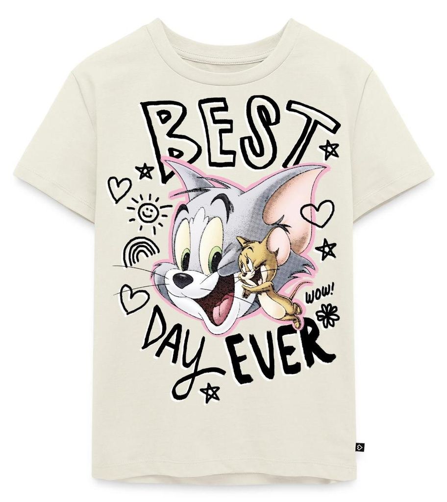 Spreadshirt Tom Und Jerry Bester Tag Best Day Ever Kinder Premium T-Shirt, 134/140 (8 Jahre), Naturweiß
