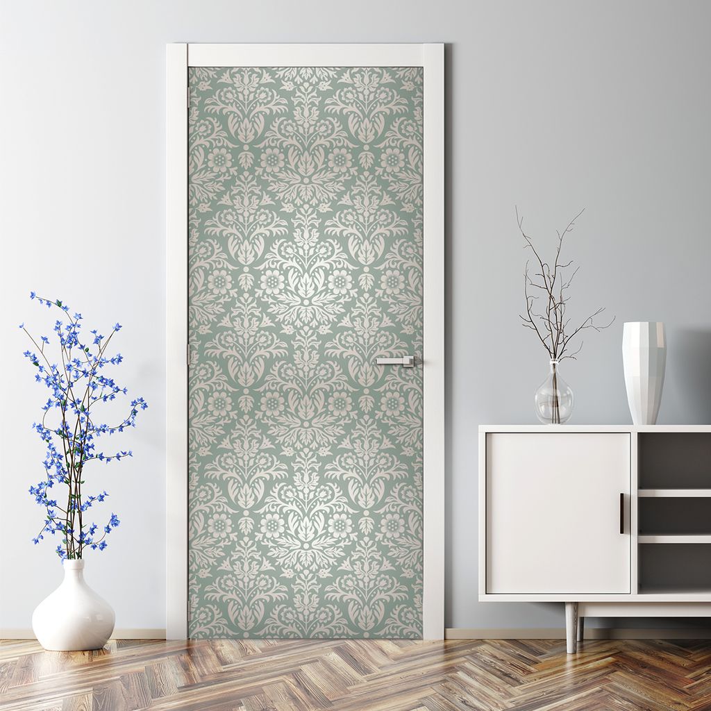 Dekorative Aufkleber selbstklebend Klebefolie Türtato Türposter Damast Floral grün 85 x 200 cm