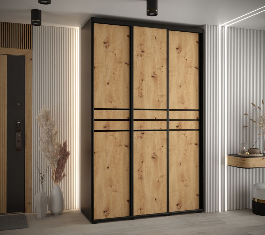 Kleiderschrank ASIRI 10 - 160/45 cm, schwarz / Eiche handwerklich / schwarz