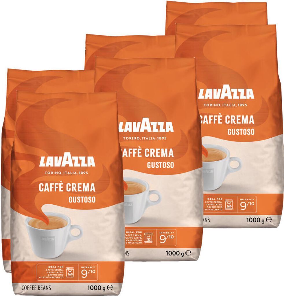Lavazza Kaffee Caffe Crema Gustoso, ganze Bohnen, Bohnenkaffee, Set, 6 x 1000 g