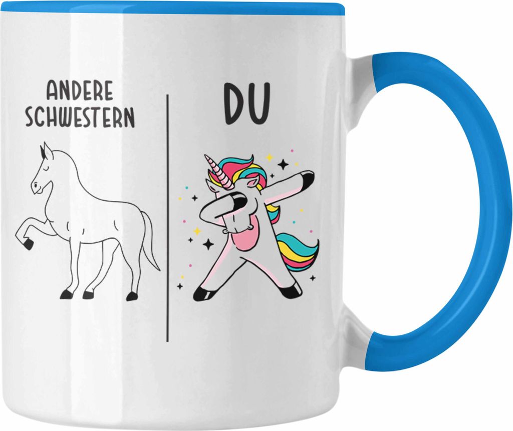 Trendation - Schwester Geschenk Geburtstag Tasse Geschenkideen Tassen mit Spruch für Schwester (Blau)