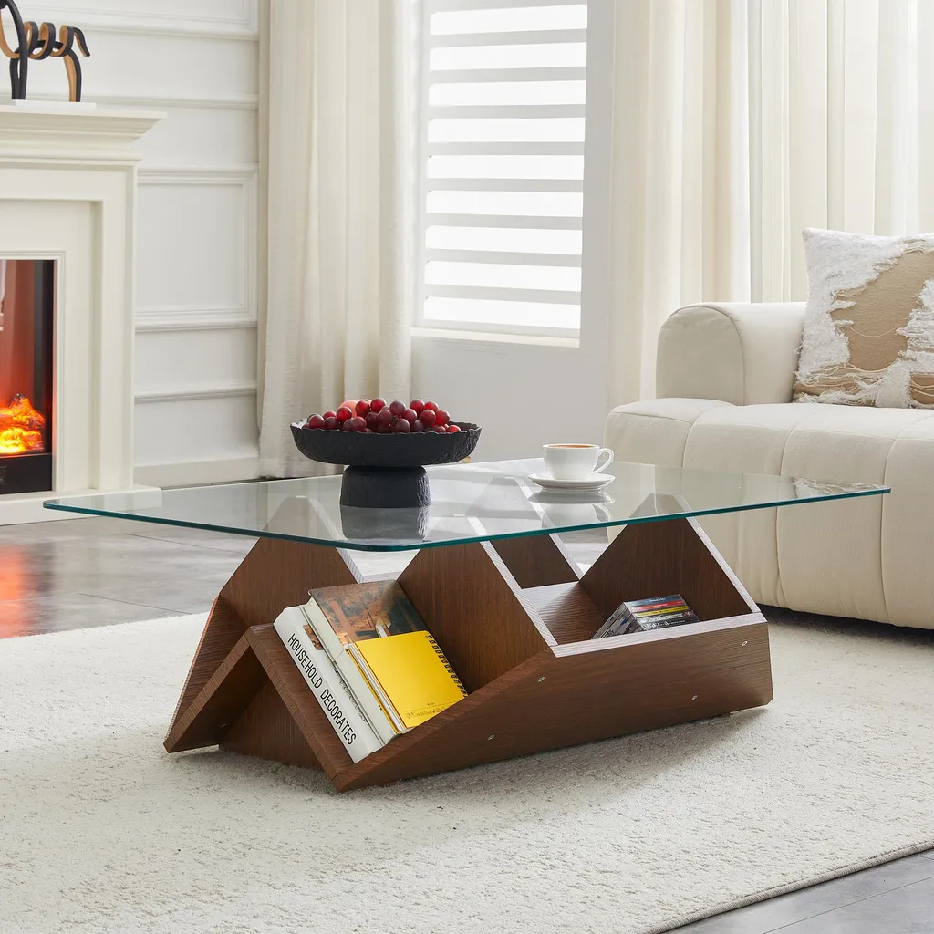 Optimisez votre salon : Table basse à rangements multiples en noyer - 4