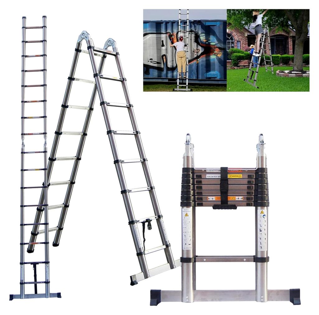 Teleskopleiter, 5 m, ausziehbar, rutschfest, multifunktional, A-Rahmen, max. 150 kg & EN131 (2,5 m + 2,5 m)