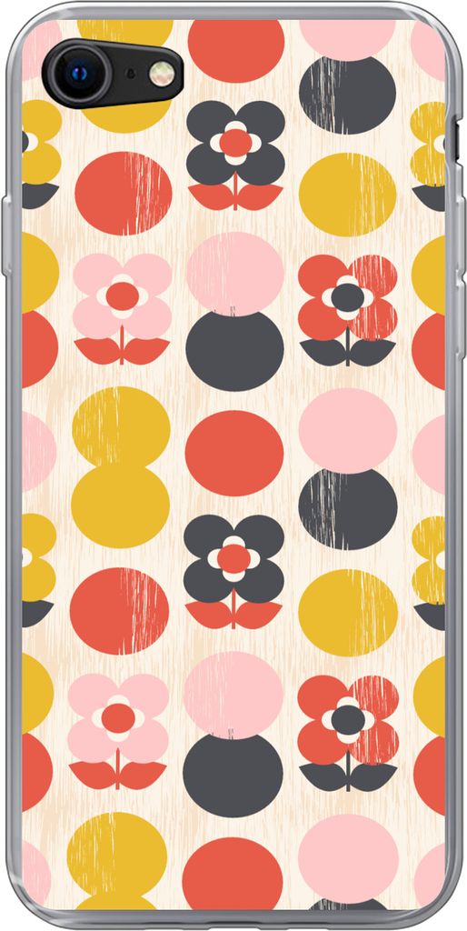 MuchoWow Handyhülle Schutzhülle Hülle für Telefoonhoesje iPhone 8 Retro - Design - Blumen - Pastell Silikon Softcase Handy Hülle - Schutzhaube