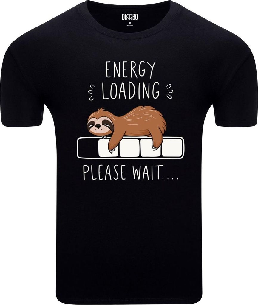 Diarbo Herren T-Shirt mit Lustiger Druck Müdes Faultier in Schwarz Gr.XS