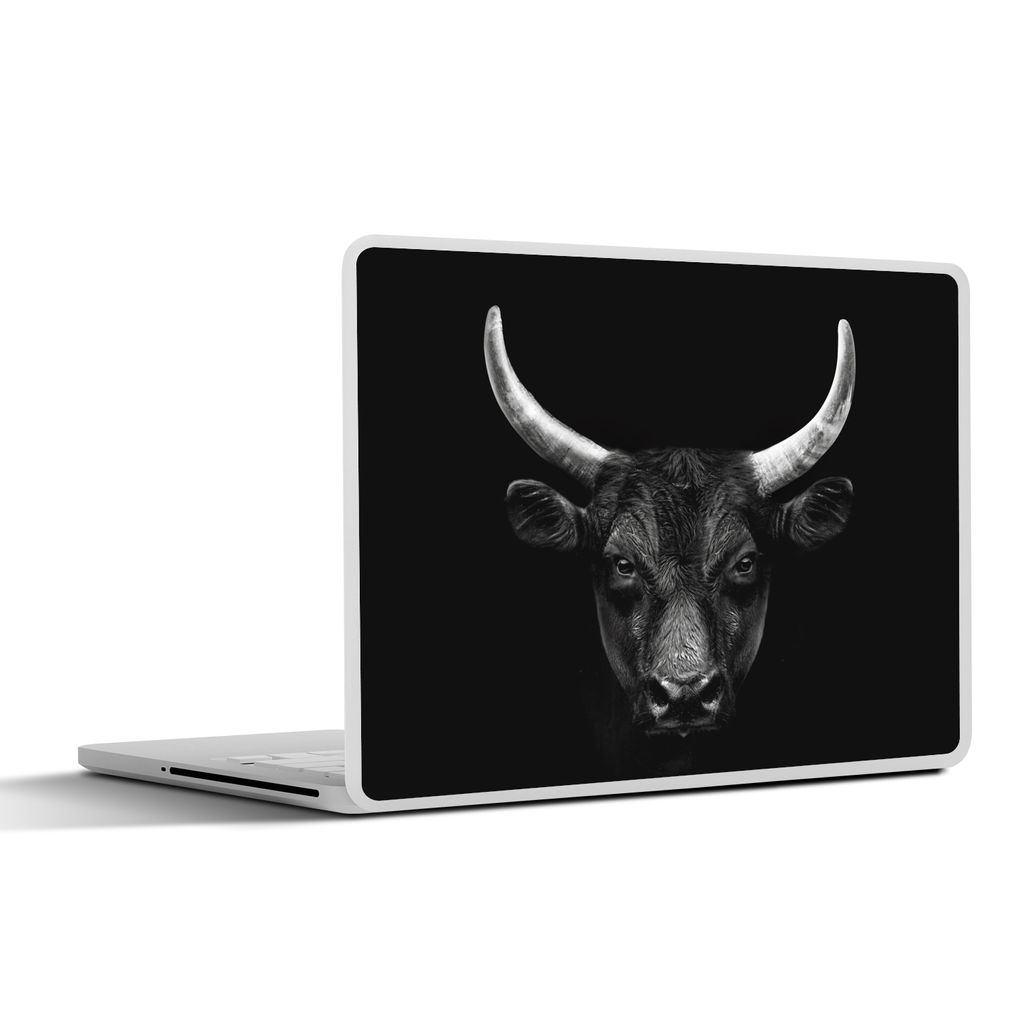 MuchoWow Laptop Aufkleber Sticker Cover Tiere - Stier - Schwarz - Weiß - Porträt 30x21 cm - Sticker für Laptop - Selbstklebend