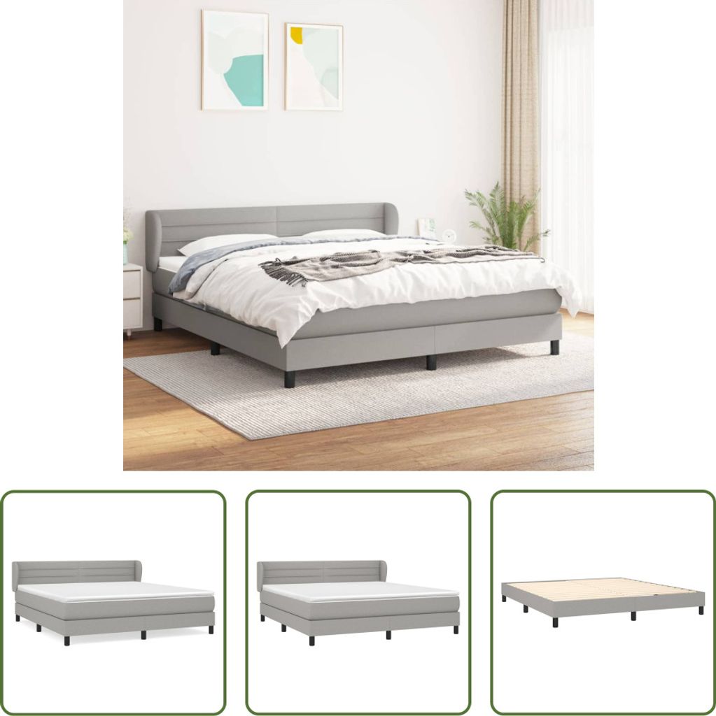 The Living Store Boxspringbett mit Matratze Hellgrau 180x200 cm Stoff