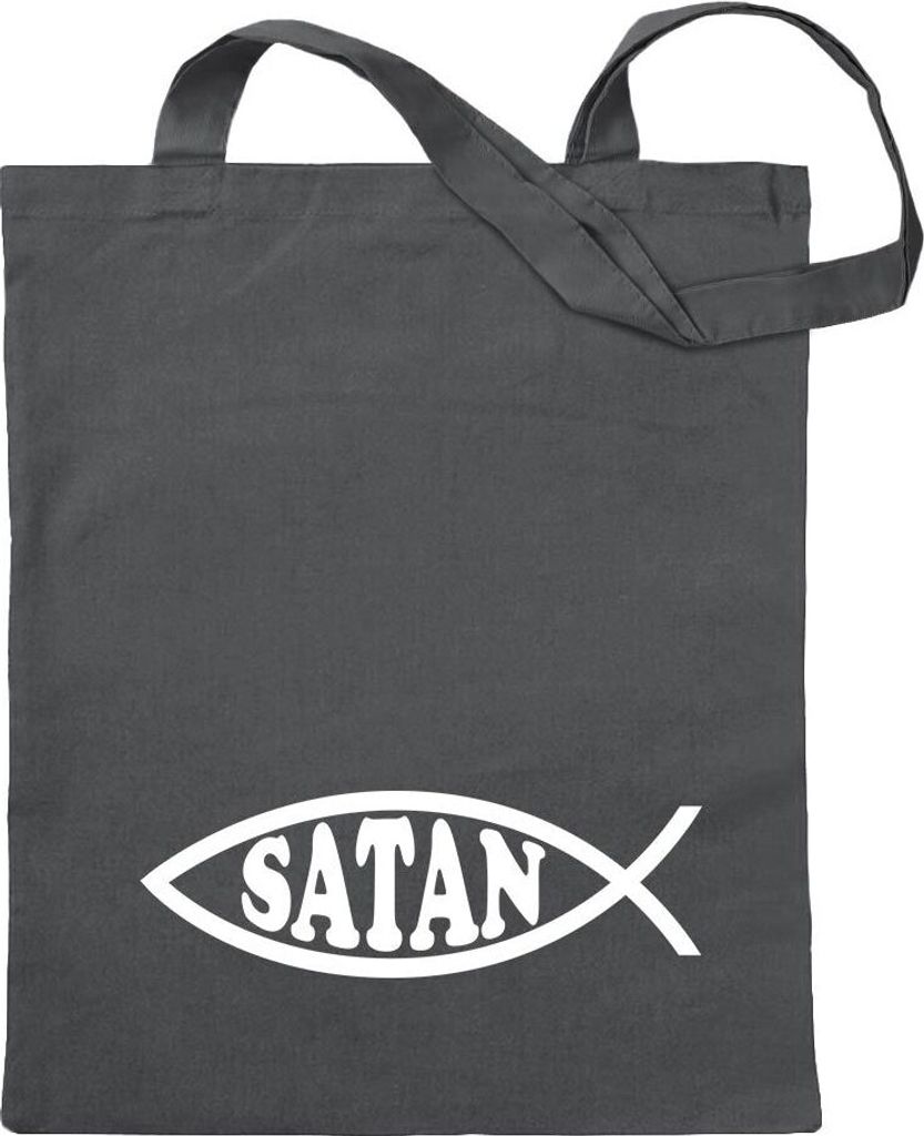 Kiwistar - Baumwolltasche - stahlgrau - Satan Fisch - Tragetasche Stoffbeutel Umhängetasche Langer Henkel