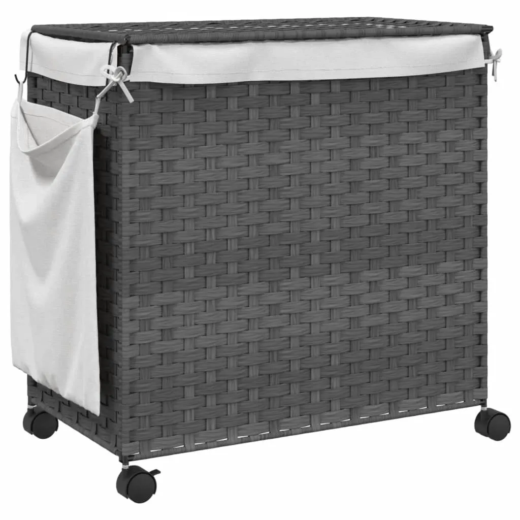 Panier à linge gris en rotin synthétique avec 4 roues multidirection