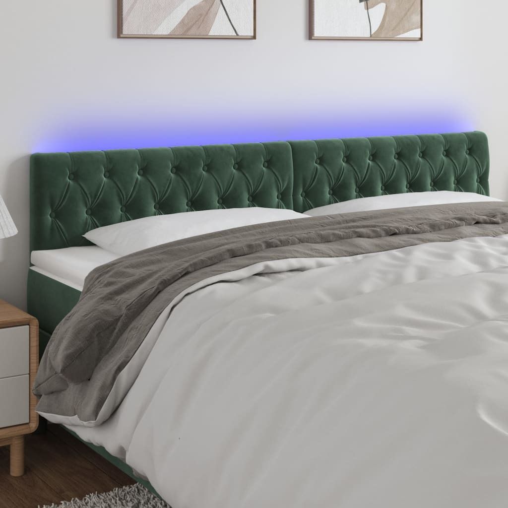 The Living Store LED Kopfteil Dunkelgrün 200x7x78/88 cm Samt