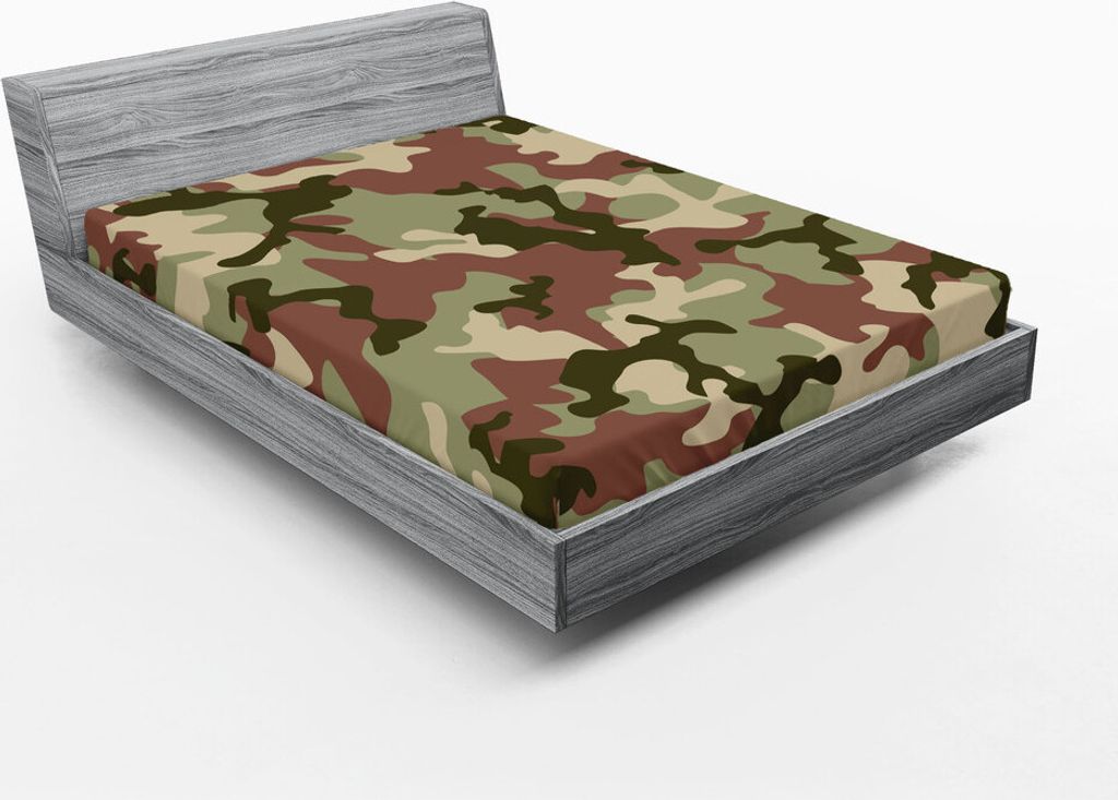 ABAKUHAUS Camo Spannbetttuch, Illustrierte grüne Tarnung in Forest Colors Hunter Combat, 140 x 200 cm, Dunkelgrün Armeegrün